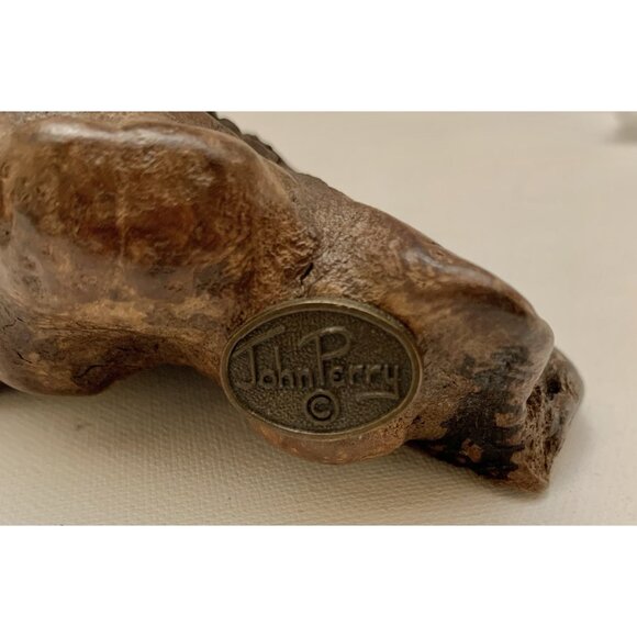 John Perry Dolphin Mother & Baby Blue Sculpture Figure Burl Wood Base 4.5" - Picture 7 of 7